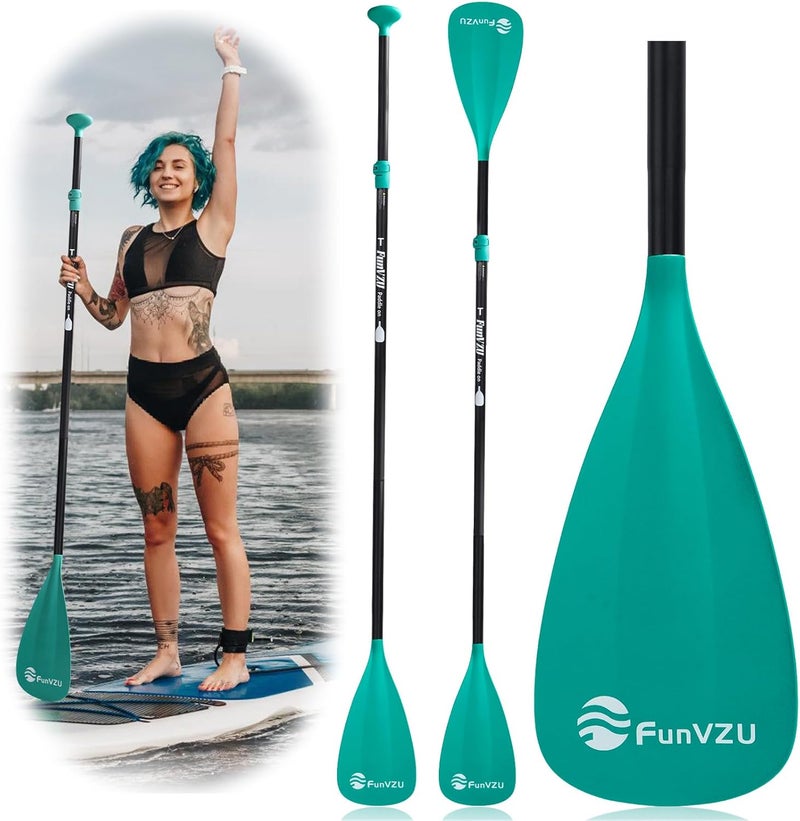 FunVZU SUP Paddle, Stand Up Paddle Board Paddle Lightweight Adjustable 4-Piece Aluminium Kayak Paddles, Unique Lock Design Floating Alloy Shaft Paddle for Paddle Board - Image 1